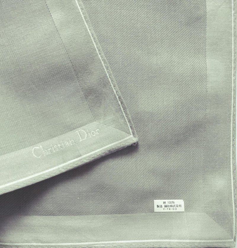 Christian Dior Vintage Handkerchief Gray Pocket Square 19.5 x 19 inches - ผ้าเช็ดหน้า - ผ้าฝ้าย/ผ้าลินิน สีเทา