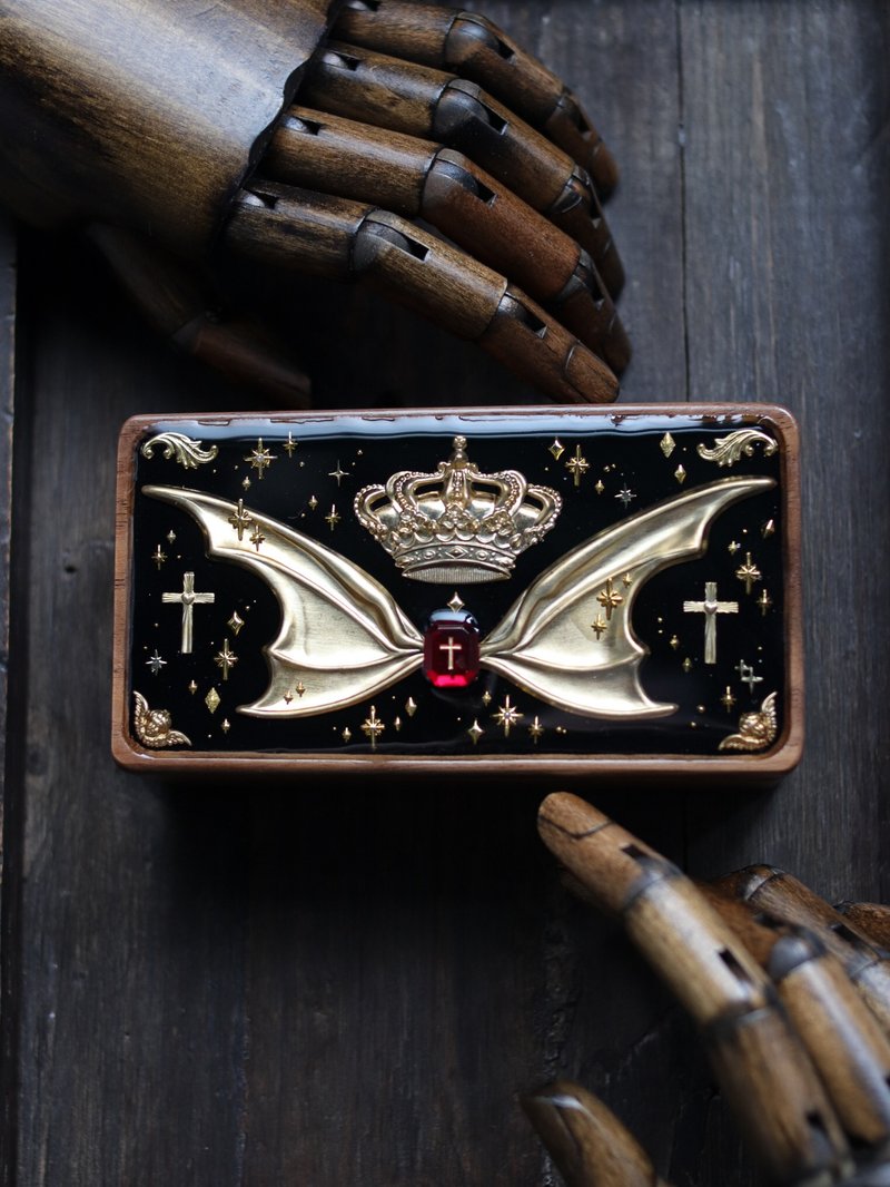 Vintage style walnut jewelry box black king - อื่นๆ - ทองแดงทองเหลือง สีดำ