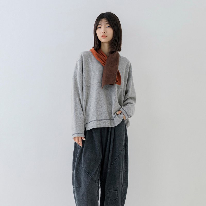 霧感【78%羊毛】暖冬切線羅紋寬鬆上衣 - 女上衣/長袖上衣 - 其他材質 灰色