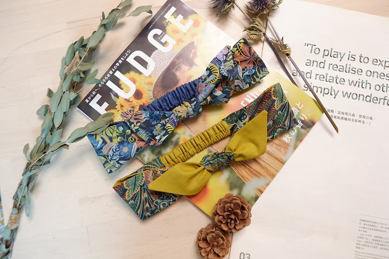 Adjustable elastic knot headband の British Liberty fabric tropical rainforest - ที่คาดผม - ผ้าฝ้าย/ผ้าลินิน สีเขียว