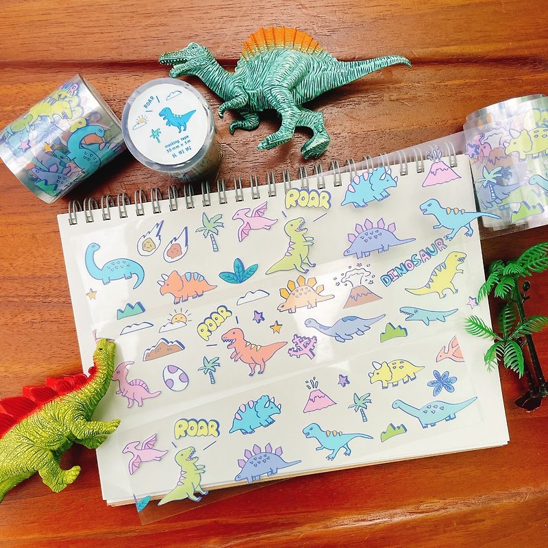 PET Tape | Pastel Dinosaur | White Ink Printing with Release Paper - Washi Tape - Other Materials 