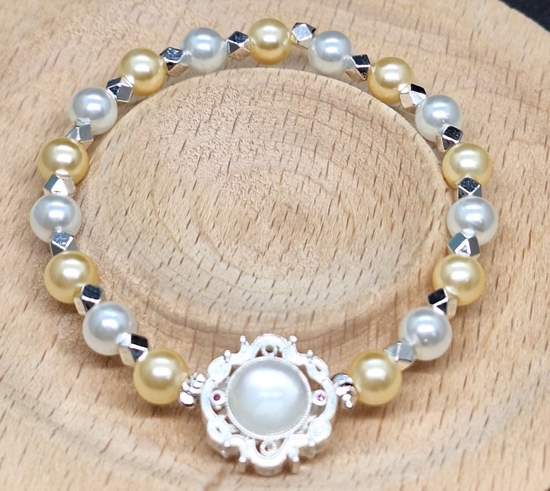 貓眼石鵝黃色貝珠手串 - 手鍊/手環 - 貝殼 