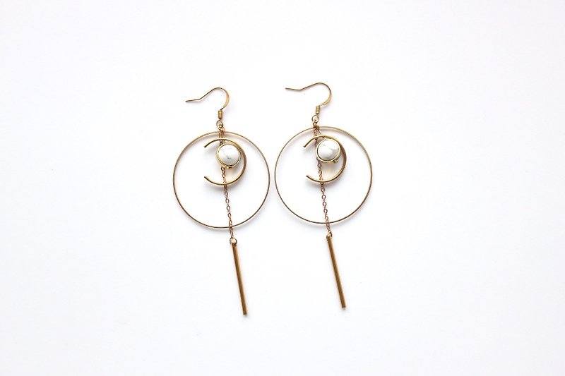 Bronze earrings | white turquoise Ear / Clip-On - ต่างหู - ทองแดงทองเหลือง 