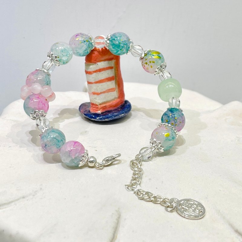 Taiwanese designer handmade jewelry-ice crystal bead bracelet [summer drink-peach mint ice tea] - Bracelets - Colored Glass 