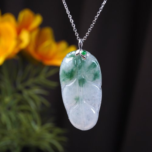 瓔珞珠寶盒 E.L.Jewelry Box 冰種飄綠花翡翠葉子項鍊 18K金墜頭 | 天然緬甸玉翡翠A貨 | 送禮