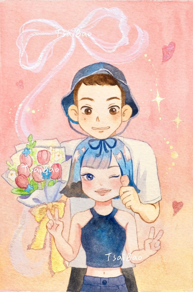 客製化禮物|夢幻可愛似顏繪|手繪插畫|風格人像|情侶人像|結婚 - 似顏繪/客製畫 - 紙 多色
