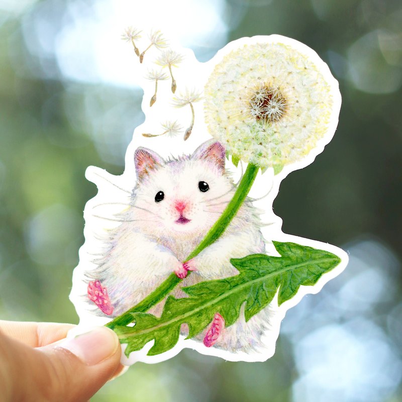 Clear sticker/dandelion fluff x long-haired hamster - สติกเกอร์ - วัสดุอื่นๆ ขาว