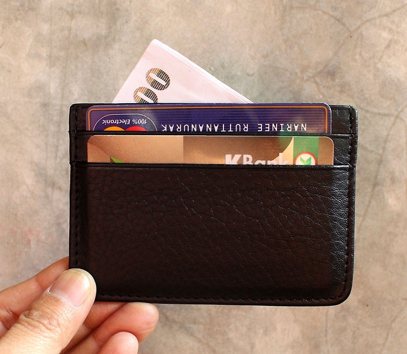 Wallet - Slim - Black (Genuine Cow Leather)  Card case / 卡包 / 钱包 / 皮包 - Wallets - Genuine Leather Black