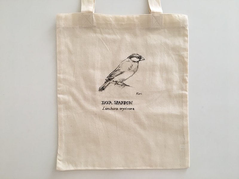 純手繪鳥棉布購物袋 ‧ 黑文鳥 - 手提包/手提袋 - 棉．麻 