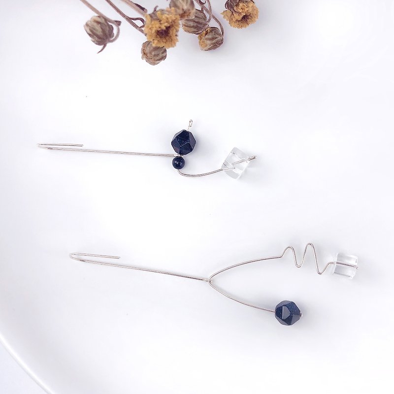 Geometric simple sterling silver obsidian earrings Clip-On - Earrings & Clip-ons - Semi-Precious Stones Black
