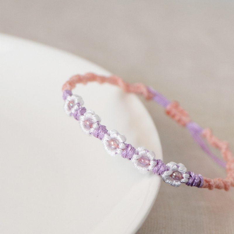 Eternity‧Flower Language丨Handmade woven gift small flower retractable lucky bracelet-pink orange - Bracelets - Other Materials Orange