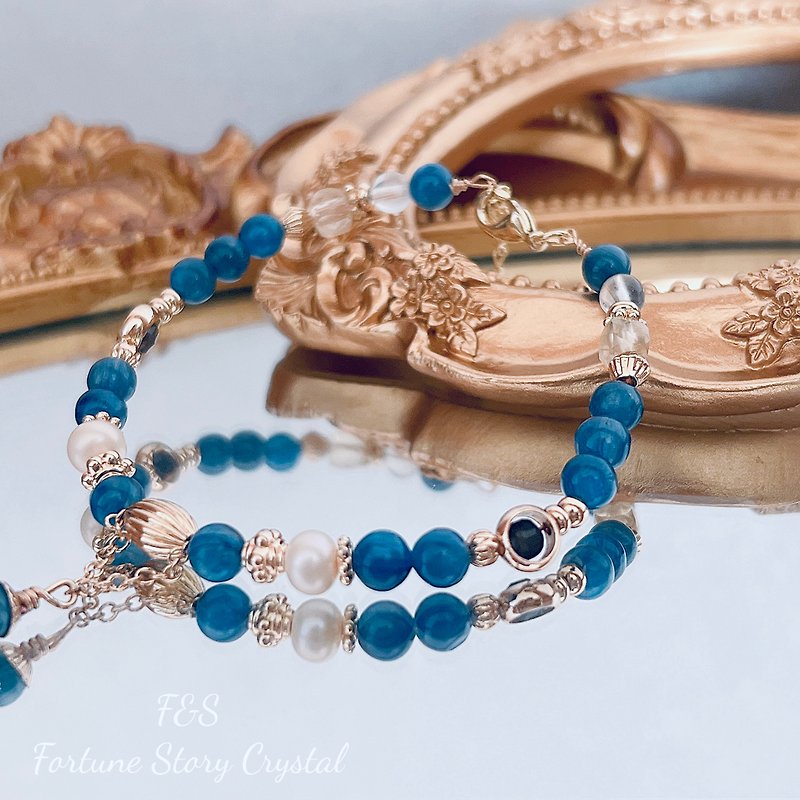 Crystal Bracelet// Stone/ Blue Moonlight/ Citrine/ Shell Beads - Bracelets - Crystal Blue