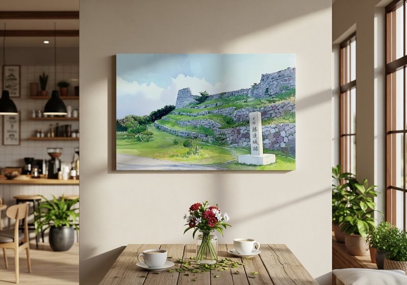 日本製帆布掛畫・勝連城跡、沖繩・日本風景・送禮、擺設 - 壁貼/牆壁裝飾 - 棉．麻 