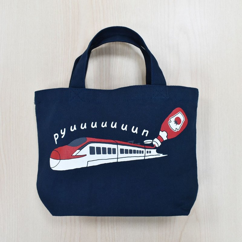 [TRAINIART] JR East Japan E6 series Shinkansen Komachi tote handbag - กระเป๋าถือ - ผ้าฝ้าย/ผ้าลินิน สีน้ำเงิน