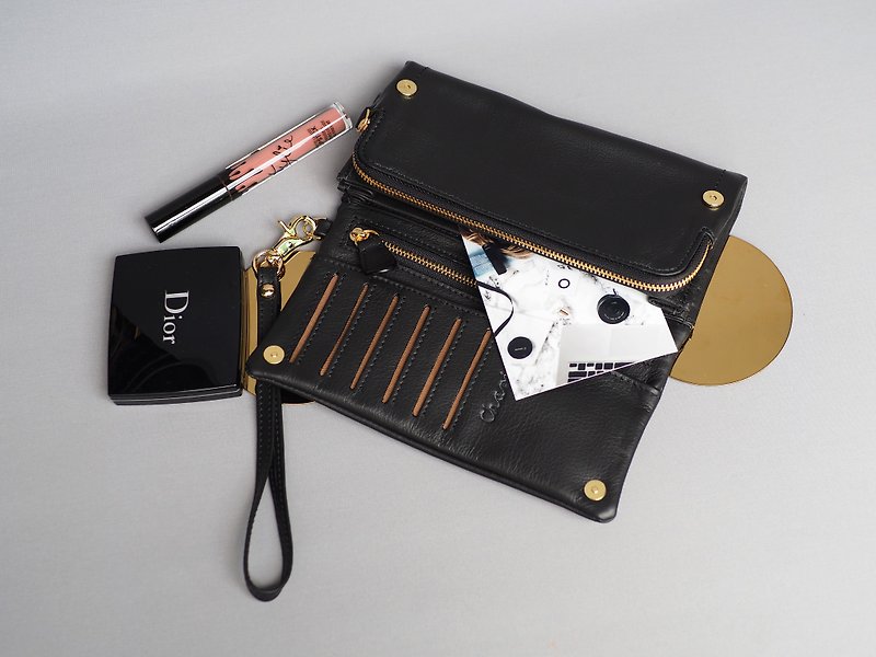 Mousse wallet (Black): Long wallet, cow leather wallet
