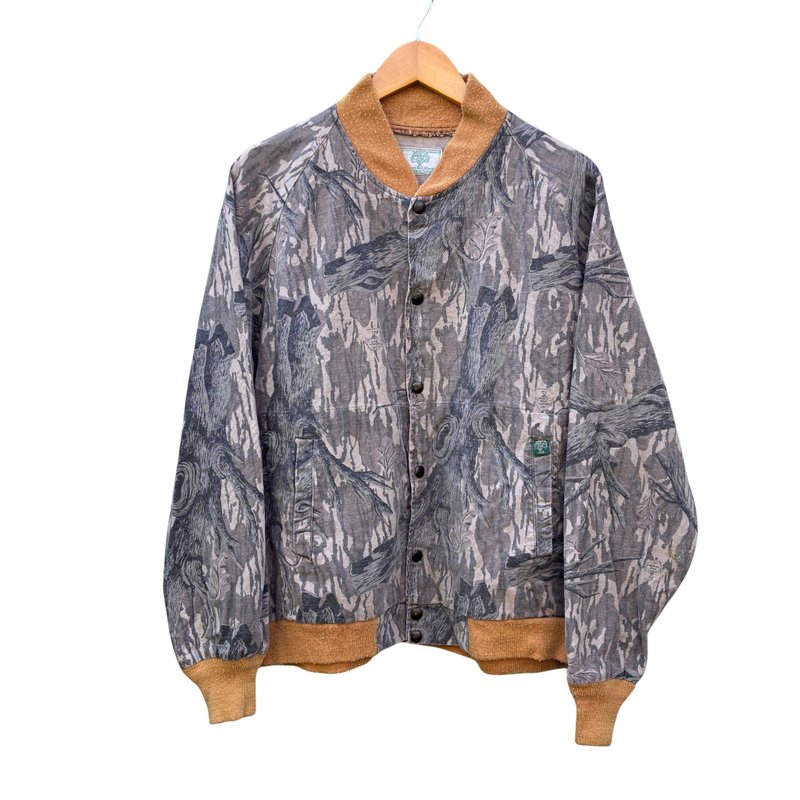 Vintage 90s Mossy Oak Camo Camouflage Treestand  forest Leaves  Bomber Jacket - 男夾克/外套 - 棉．麻 咖啡色