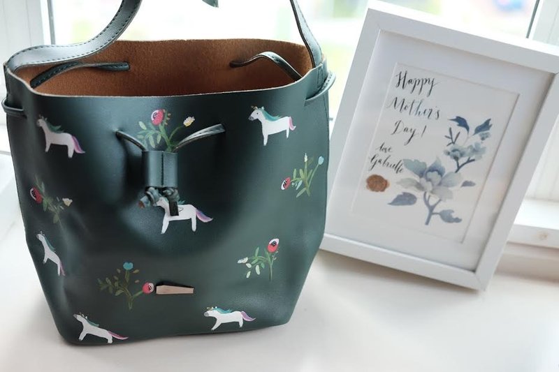 Unicorn Floral Bucket Bag - 側背包/斜背包 - 真皮 綠色