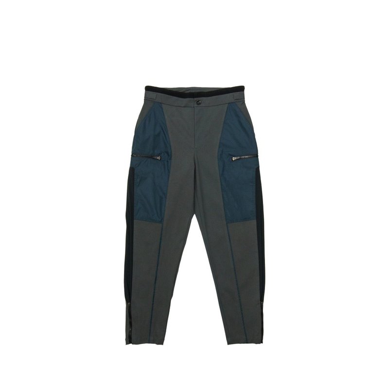 Waist ribbed multi-panel trousers-grey - กางเกงขายาว - ผ้าฝ้าย/ผ้าลินิน สีเทา