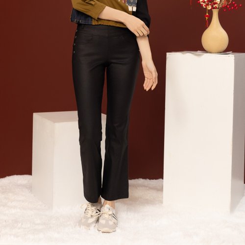 MEDUSA LADY 【MEDUSA】側排釦高彈性類皮褲(M-XL) | 女長褲 女休閒長褲