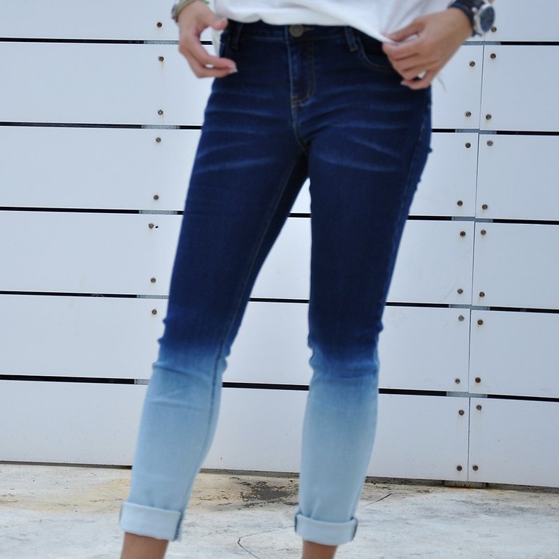 Pure cotton gradient jeans, enzyme-washed elastic hip trousers - gradient blue - กางเกงขายาว - ผ้าฝ้าย/ผ้าลินิน สีน้ำเงิน