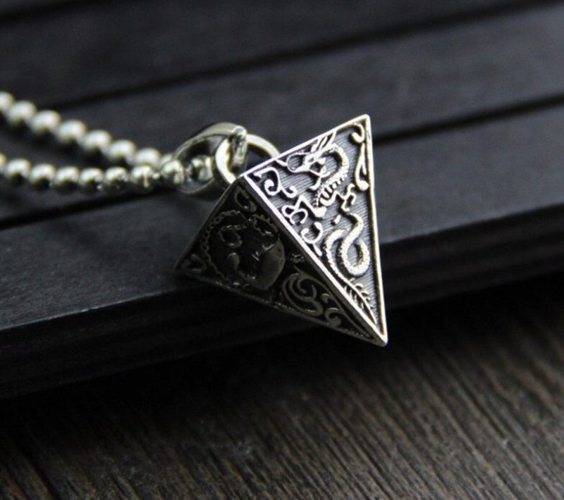 Genuine 925 Sterling Silver Unisex Triangle Pendants Necklaces without Chains - 長項鍊 - 純銀 銀色