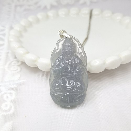 緣圓翡翠 冰種手工精雕坐姿觀音吊墜 |天然緬甸玉A貨翡翠