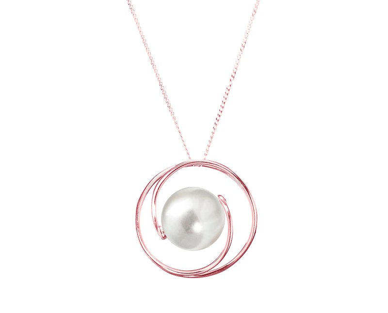 14k Rose Gold Pearl Necklace, Freshwater Pearl Jewelry, June Birthstone Pendant - สร้อยคอทรง Collar - ไข่มุก ขาว