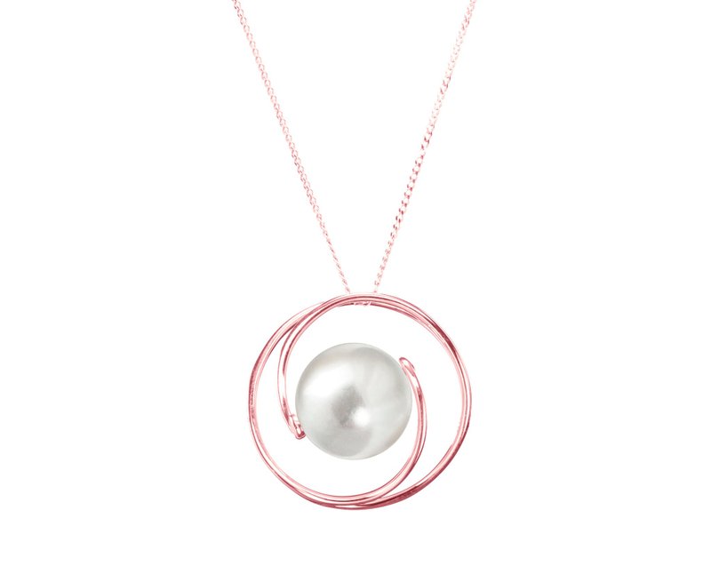 14k Rose Gold Pearl Necklace, Freshwater Pearl Jewelry, June Birthstone Pendant - สร้อยคอทรง Collar - ไข่มุก ขาว