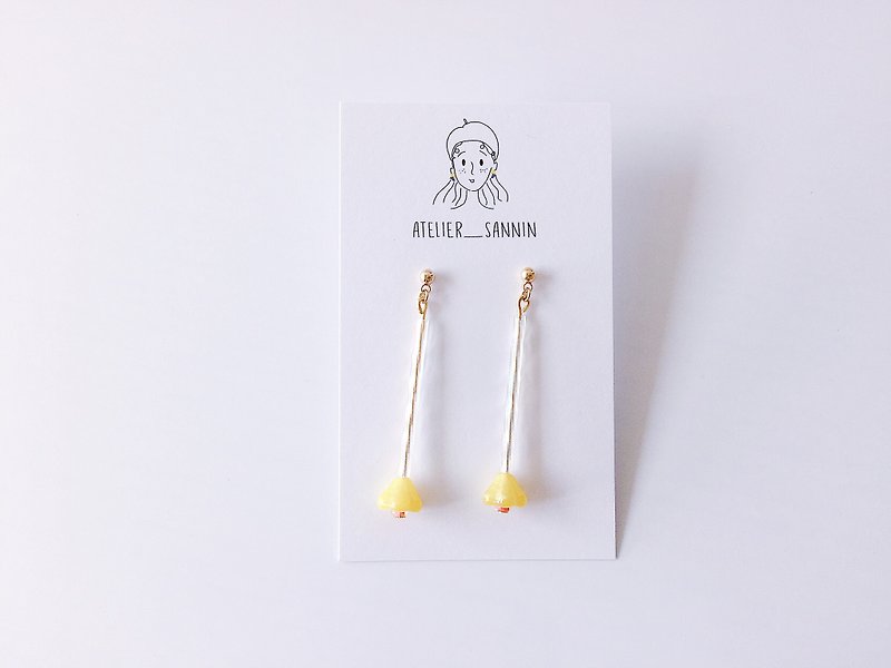 Forest elves series - pink yellow tulip hanging ear ear hand earrings [can change folder type / anti-allergic silicone ear hook] - Earrings & Clip-ons - Other Materials Yellow