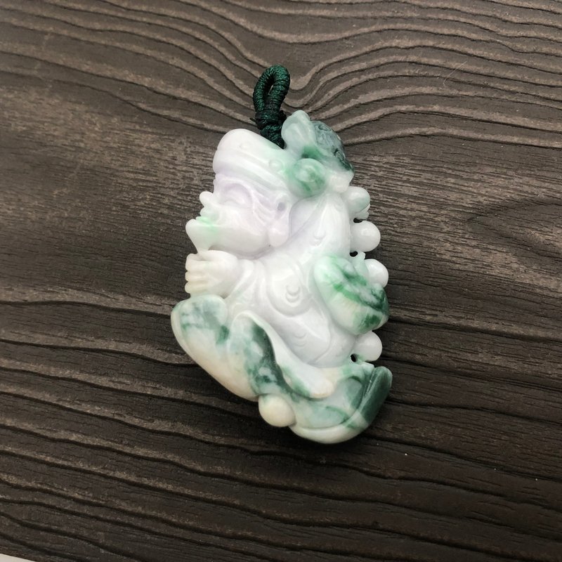 乘蓮濟公-緬甸A貨翡翠糯種白底青辣綠吊墜項鍊/送禮/平安/帶財 - 項鍊 - 玉石 白色