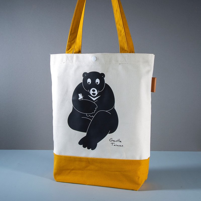 Taiwan Black Bear two-color stitching side back canvas bag - Messenger Bags & Sling Bags - Cotton & Hemp 