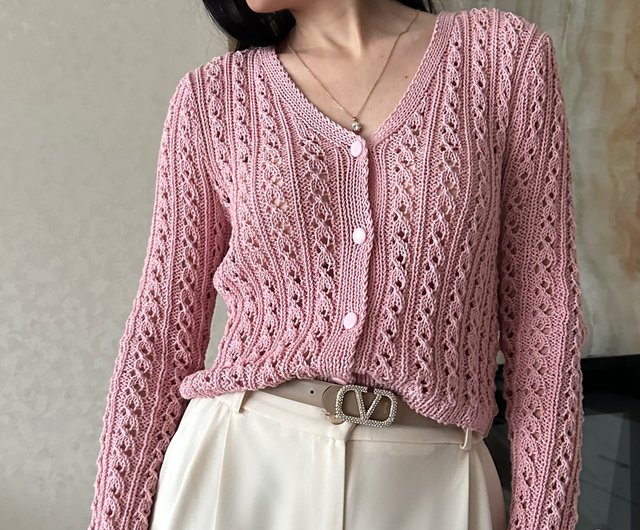 女性用レースカーディガン 手作りニットカーディガン コットン