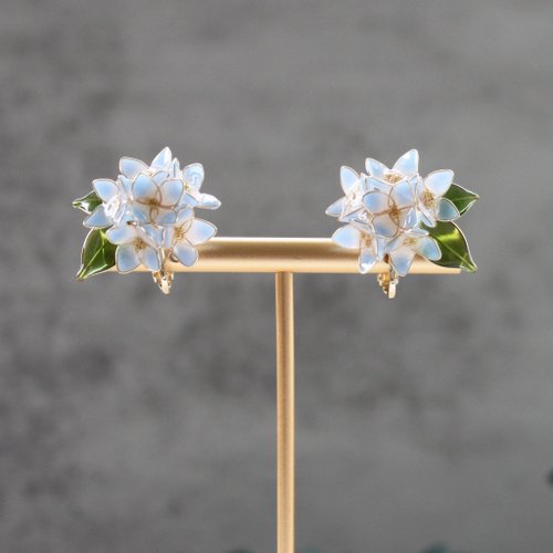 Oli studio 【繡球花貼耳耳環】 藍色繡球花耳環 手工銅線樹脂 耳環/耳夾