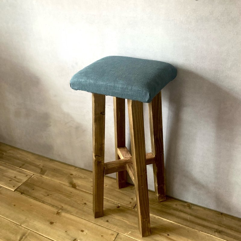 クッションスツール　椅子　アンティーク風　イス　チェアー　65cm  ダークブラウン　布生地ブルー - 椅子/沙發 - 木頭 藍色