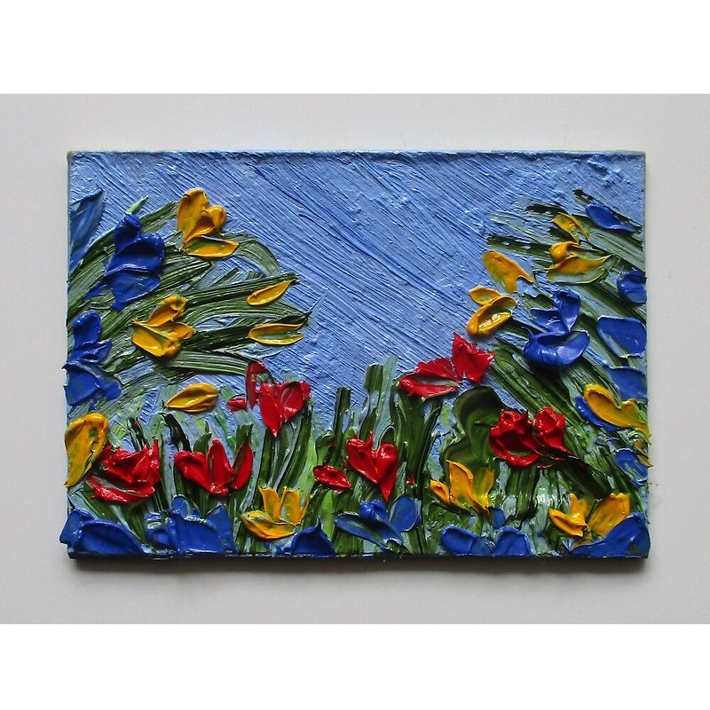 Original ACEO Abstract Flowers Field  Painting  Miniature Collectible Artwork - Wall Décor - Other Materials Multicolor