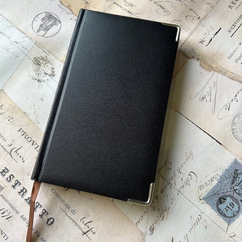 Taiwan 36K texture portable notebook │ brushed Silver edges, corner guards, navy line - Notebooks & Journals - Paper Black