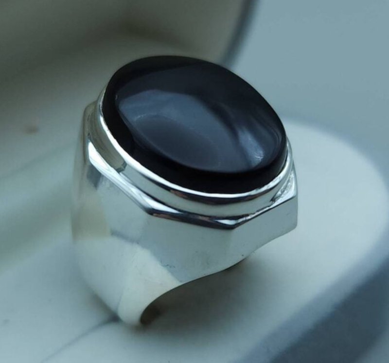 Premium Mens Kabadi Black Aqeeq Ring Yemeni Aqeeq Ring for Men Mens Yameni Aqeeq - 戒指 - 寶石 黑色