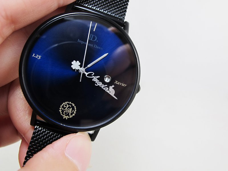 Goody Bag -客製化指針手錶太陽紋款41mm+客製面板+背蓋刻印 - 男錶/中性錶 - 其他金屬 黑色