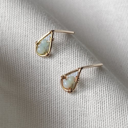 One N Only Jewelry 【母親節禮物】雨滴 14K包金緬甸翡翠耳環 耳針耳夾