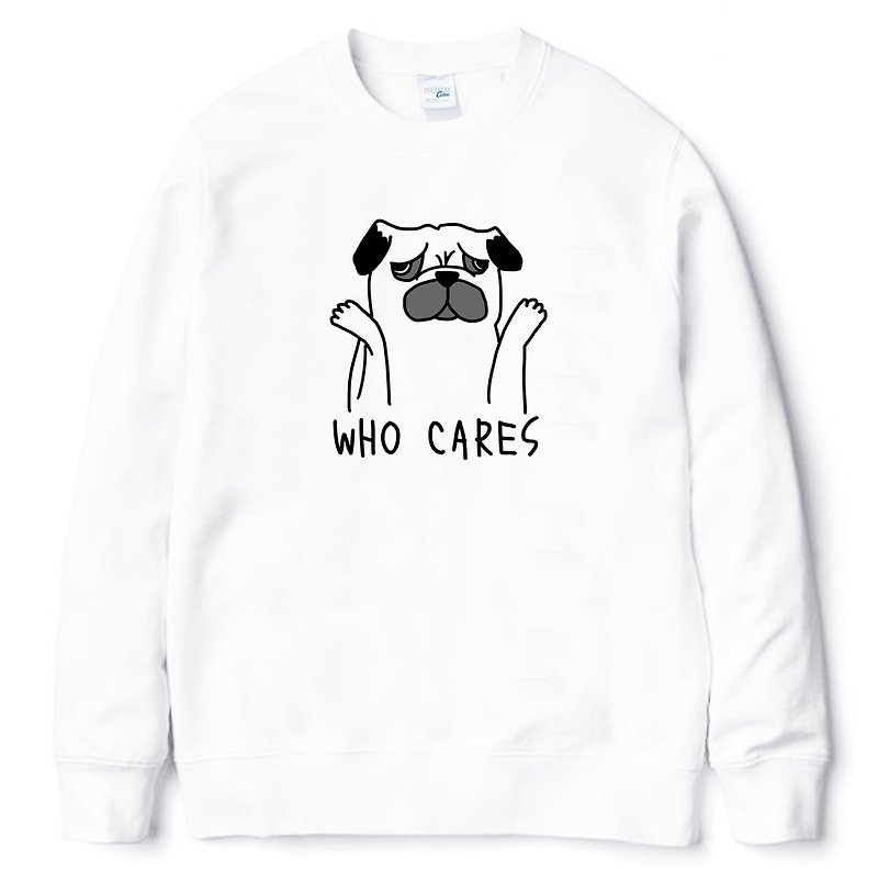 Who Cares Pug WHITE SWEATSHIRT - เสื้อผู้หญิง - วัสดุอื่นๆ ขาว