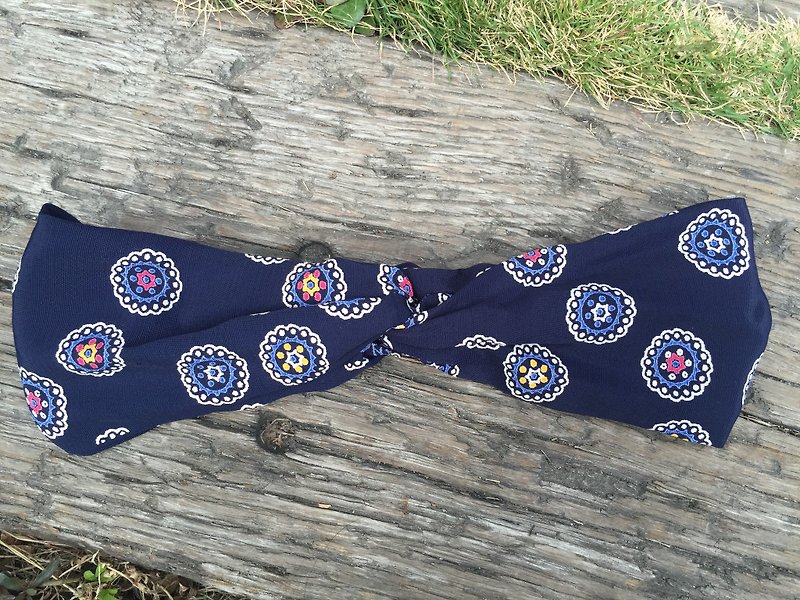 Night of the Waltz / Blue Flower / Wide Elastic Handmade Hairband - Headbands - Cotton & Hemp 