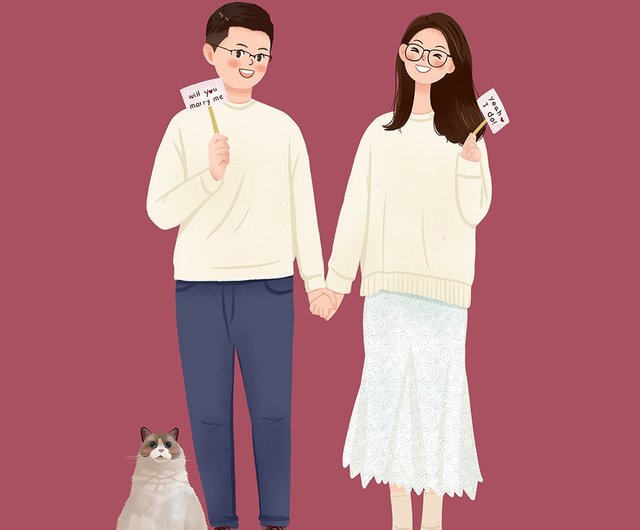 顔回カップルかわいいイラストダブルポートレート結婚式の誕生日手描き記念ギフト電子屋台のように ショップ Aria 似顔絵 イラスト 挿絵 Pinkoi