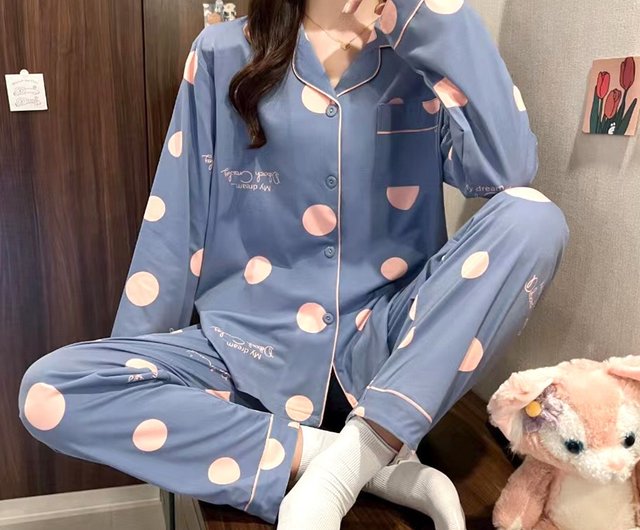 Pink Lady Comfortable Pajamas Set Blue Sky Pink Dot Breasted Lapel Print  Casual Long Sleeve Loungewear - Shop pinklady95 Loungewear & Sleepwear -  Pinkoi