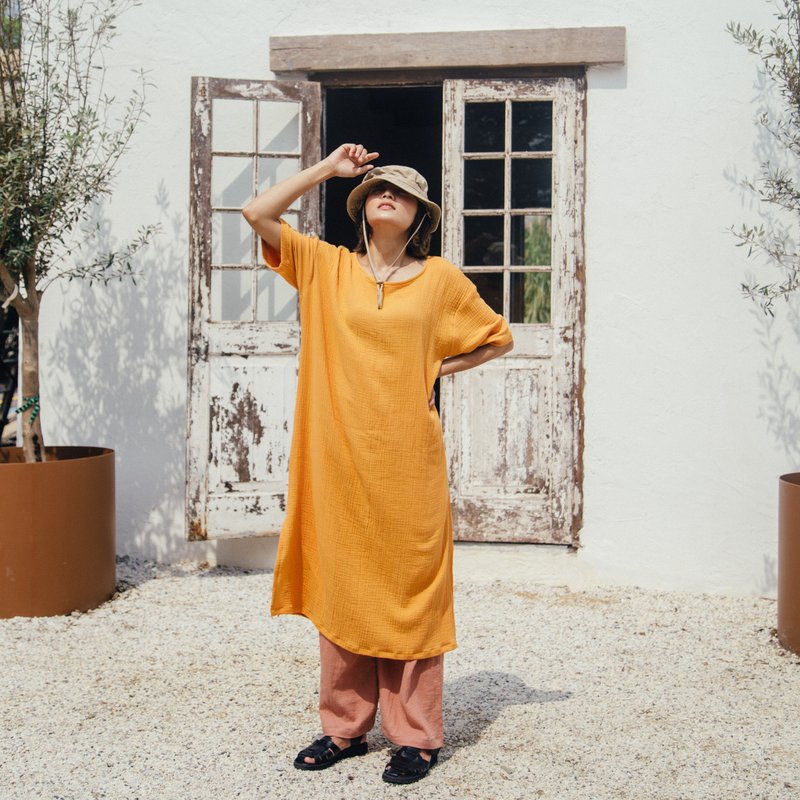 Mulmul orange cocoon dress - 洋裝/連身裙 - 棉．麻 橘色