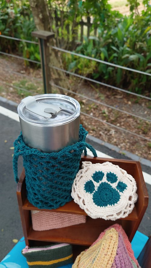 織織米 手工編織網式手提肩背水壺袋