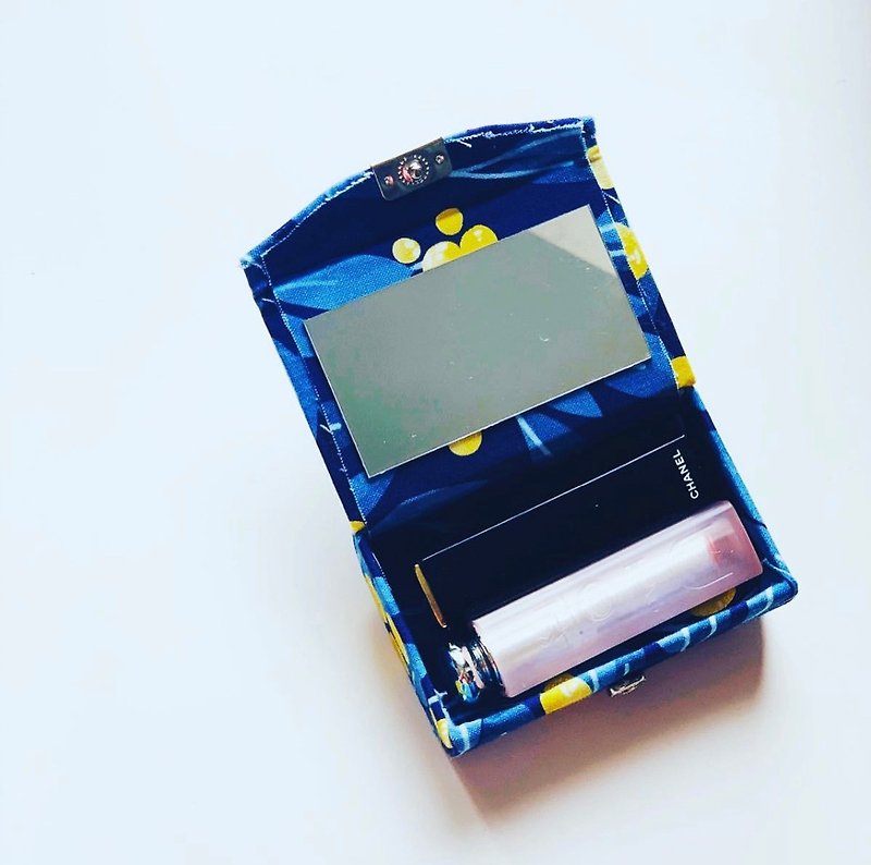 Yellow fruit double lipstick box/jewelry box - กล่องดินสอ/ถุงดินสอ - ผ้าฝ้าย/ผ้าลินิน สีน้ำเงิน