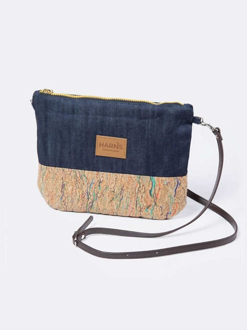 HARNS: Clutch side backpack (bark + denim) - กระเป๋าคลัทช์ - กระดาษ สีน้ำเงิน
