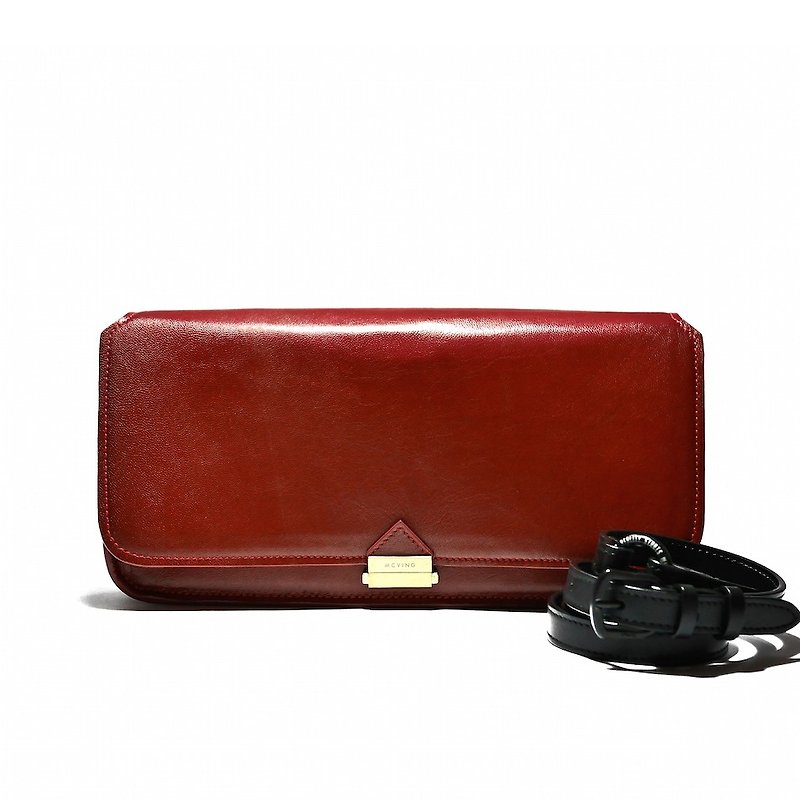 Dark Red Sheepskin Prisma Shoulder Bag / Clutch - กระเป๋าคลัทช์ - หนังแท้ สีแดง