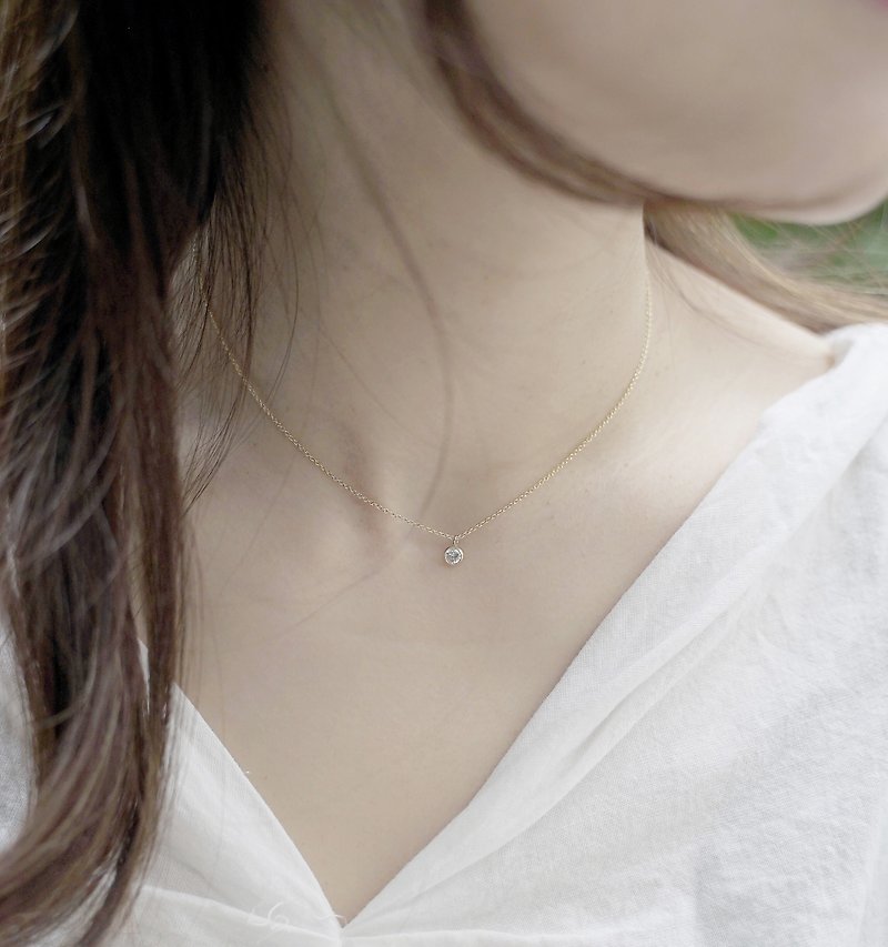 14k Gold Classic Single Diamond Necklace Clavicle Chain - สร้อยคอทรง Collar - โลหะ สีทอง