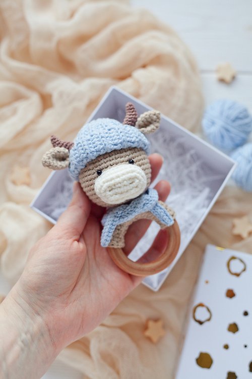 MaraBooHandmade Crochet Pattern Bull Baby Rattle Toy - Digital Item